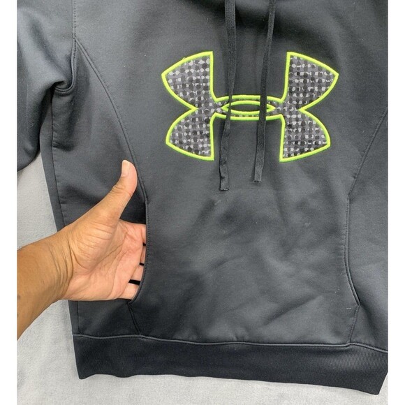 Cold Gear Under Armour Hoodie M Semi-Fitted Unisex Adults Gray Yellow Logo - Picture 8 of 14